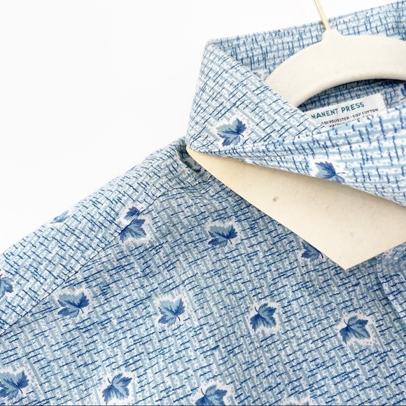 Vintage 70s Blue Oversized Collar Permanent Press Button Down - Picture 7 of 7